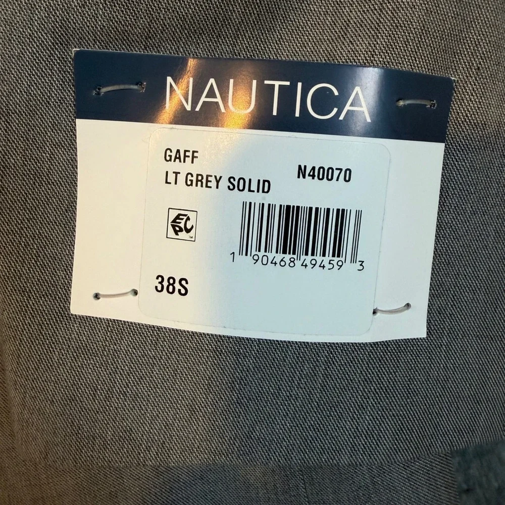 Nautica Mens 2 Piece Suit 38S W32 Light Grey Solid Active Bi-Stretch Modern Fit
